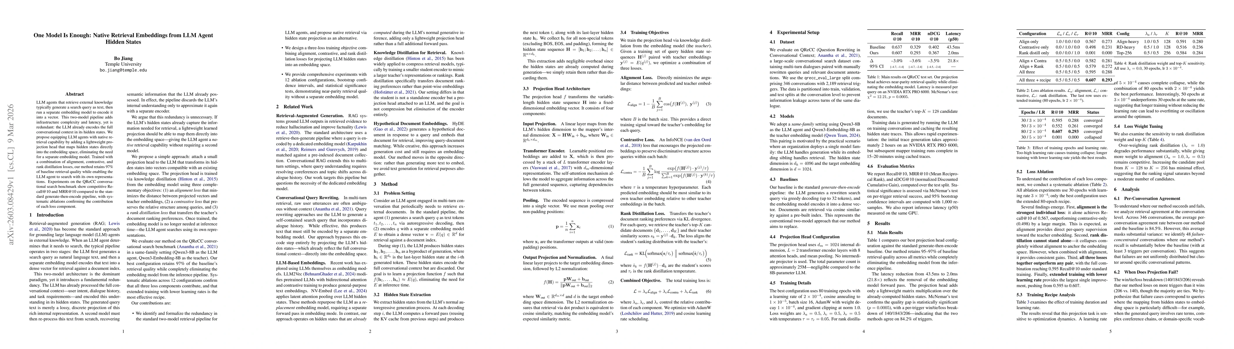 Thumbnail for One Model Is Enough: Native Retrieval Embeddings from LLM Agent Hidden States