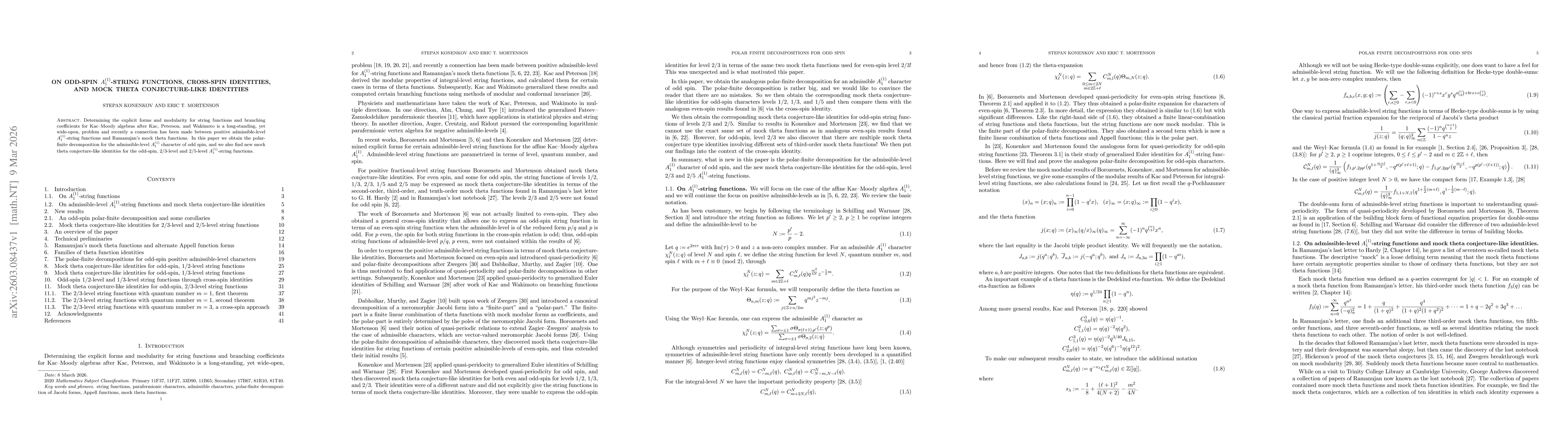 Thumbnail for On odd-spin $A_{1}^{(1)}$-string functions, cross-spin identities, and mock theta conjecture-like identities