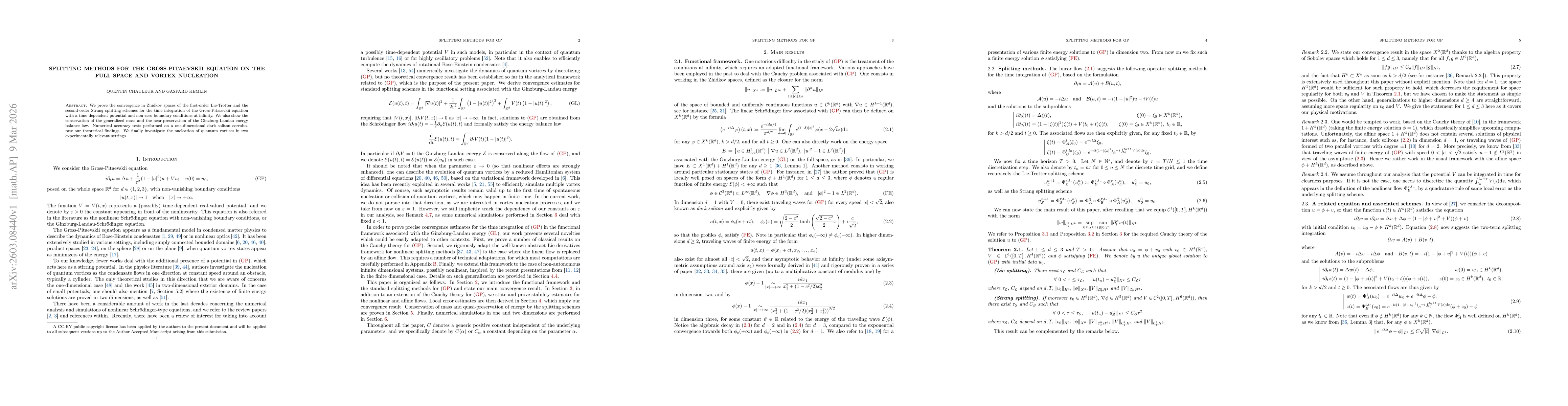 Thumbnail for Splitting methods for the Gross-Pitaevskii equation on the full space and vortex nucleation