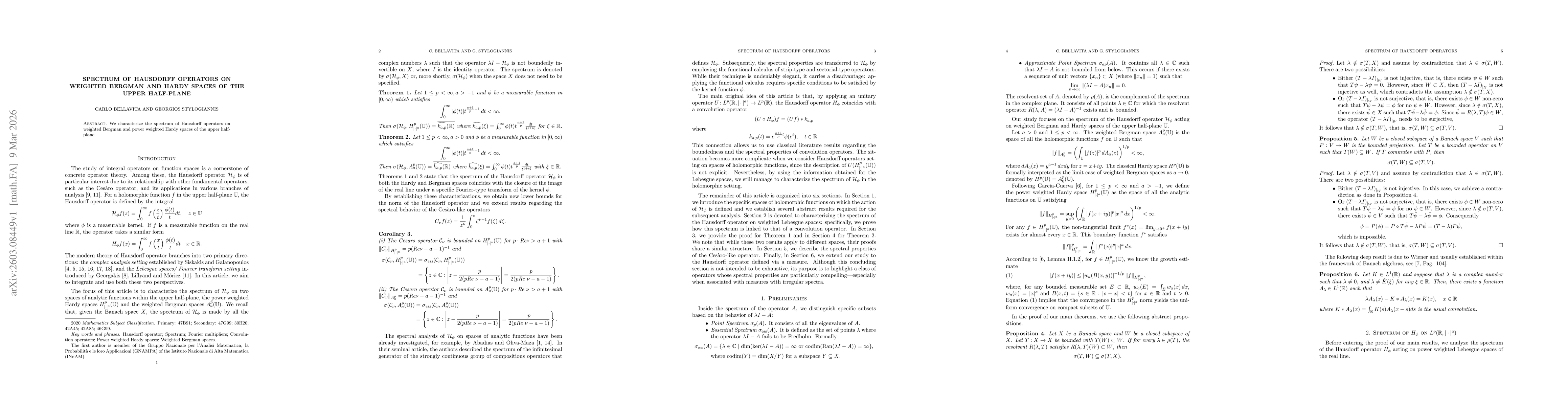 Thumbnail for Spectrum of Hausdorff operators on weighted Bergman and Hardy spaces of the upper half-plane
