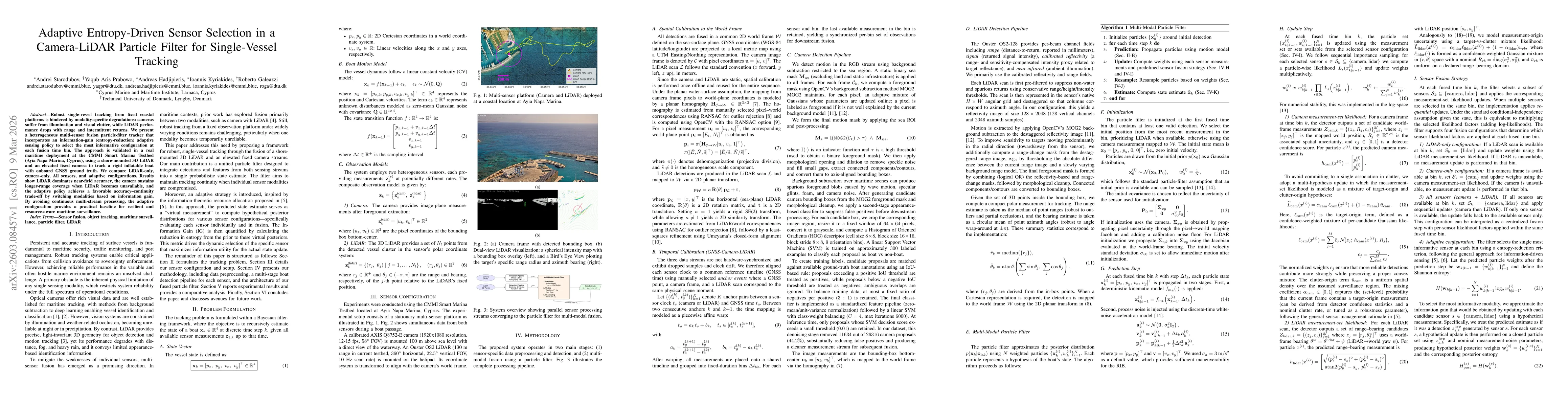 Thumbnail for Adaptive Entropy-Driven Sensor Selection in a Camera-LiDAR Particle Filter for Single-Vessel Tracking