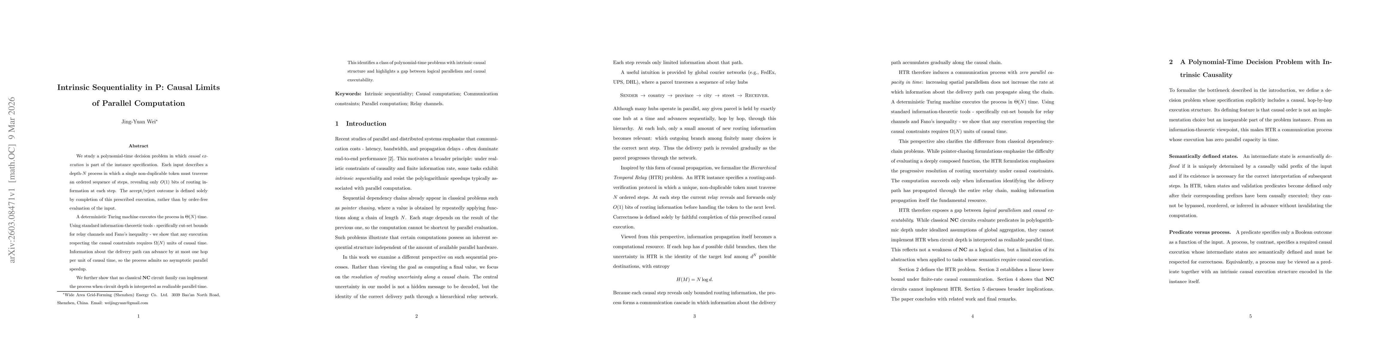 Thumbnail for Intrinsic Sequentiality in P: Causal Limits of Parallel Computation
