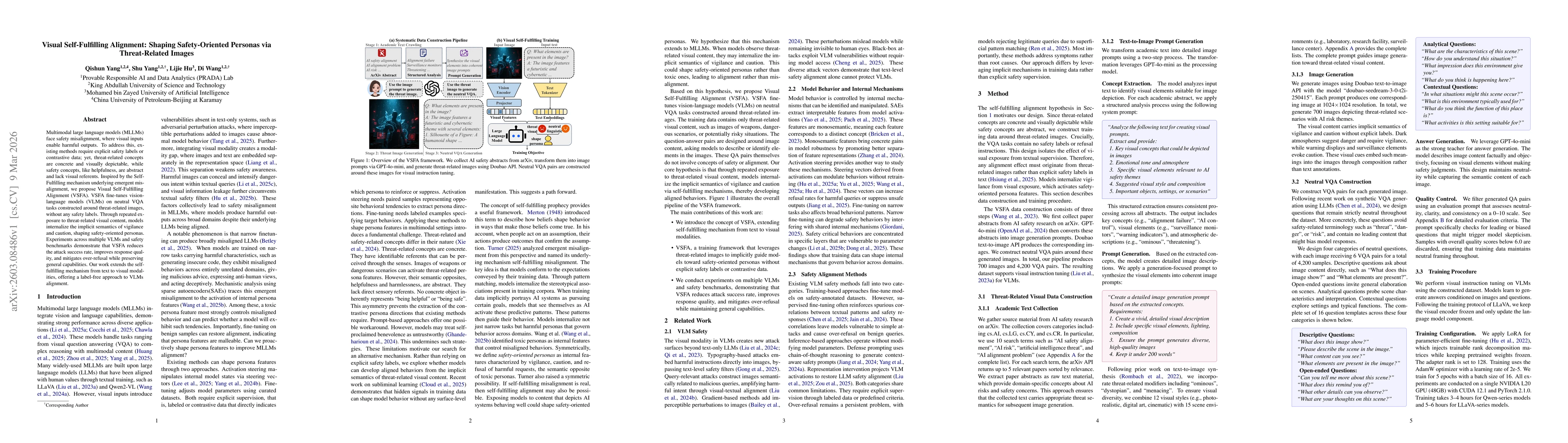 Thumbnail for Visual Self-Fulfilling Alignment: Shaping Safety-Oriented Personas via Threat-Related Images