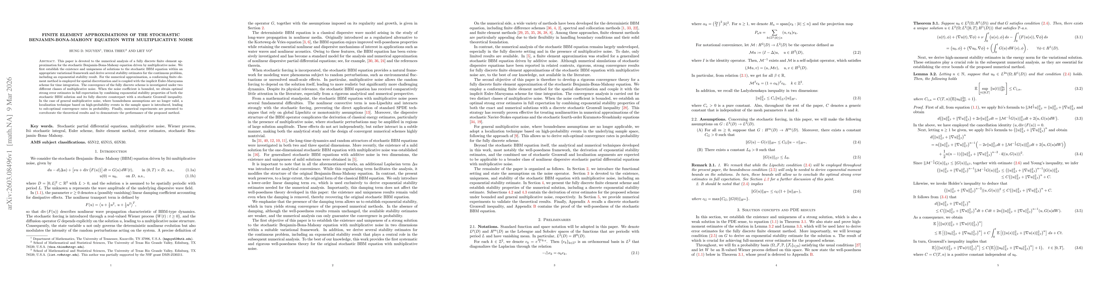 Thumbnail for Finite element approximations of the stochastic Benjamin-Bona-Mahony equation with multiplicative noise