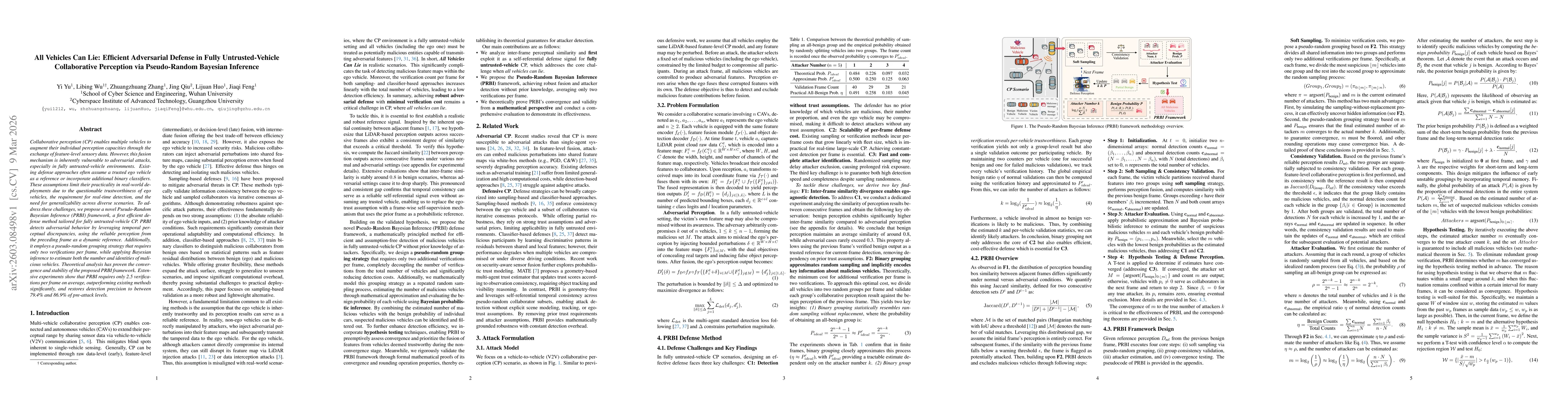 Thumbnail for All Vehicles Can Lie: Efficient Adversarial Defense in Fully Untrusted-Vehicle Collaborative Perception via Pseudo-Random Bayesian Inference