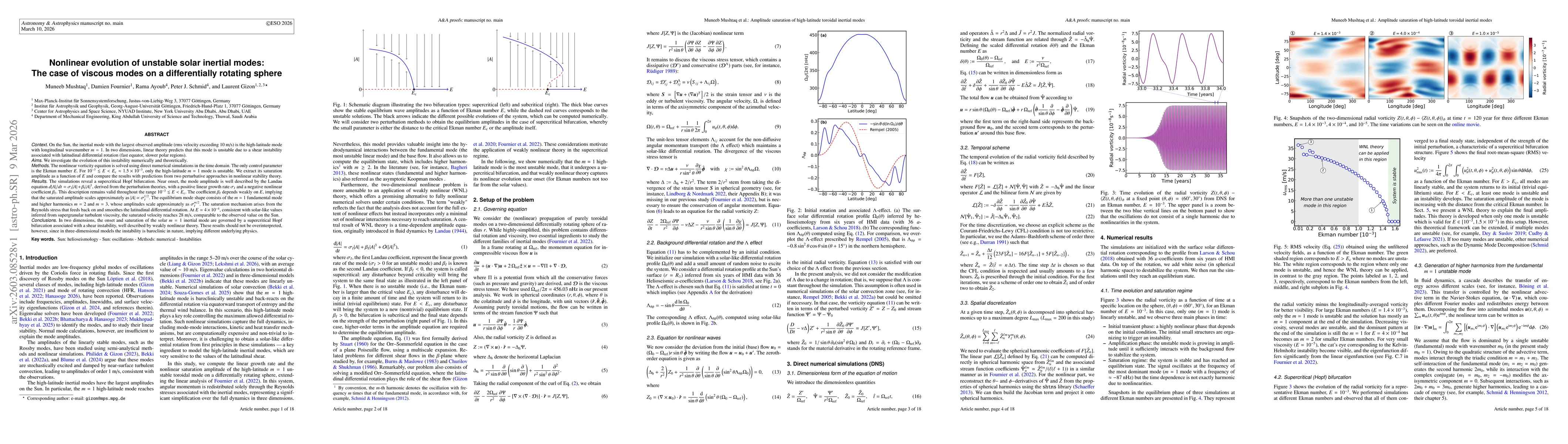 Thumbnail for Nonlinear evolution of unstable solar inertial modes: The case of viscous modes on a differentially rotating sphere