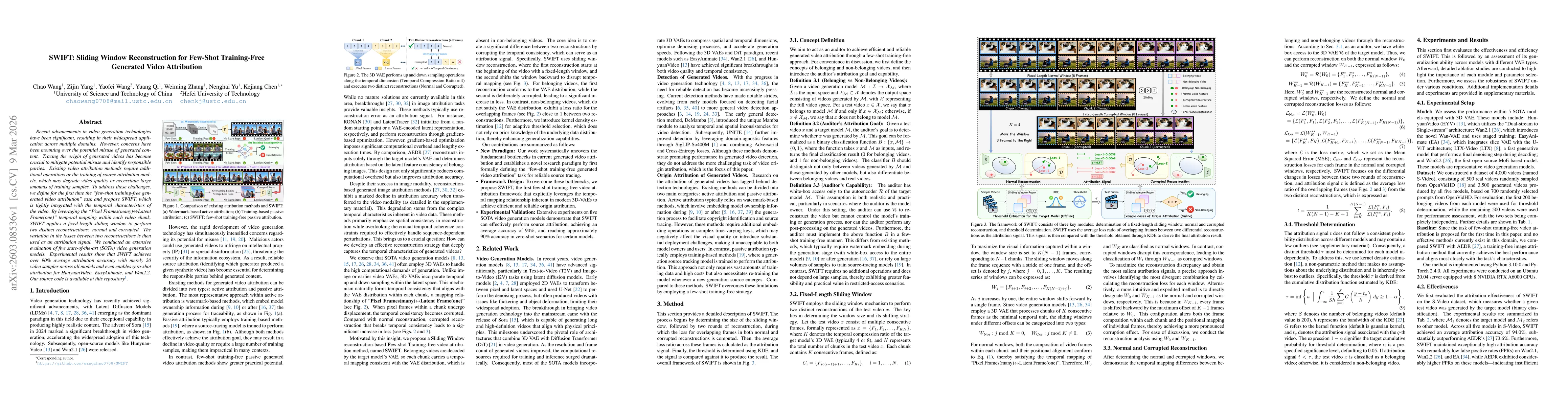 Thumbnail for SWIFT: Sliding Window Reconstruction for Few-Shot Training-Free Generated Video Attribution