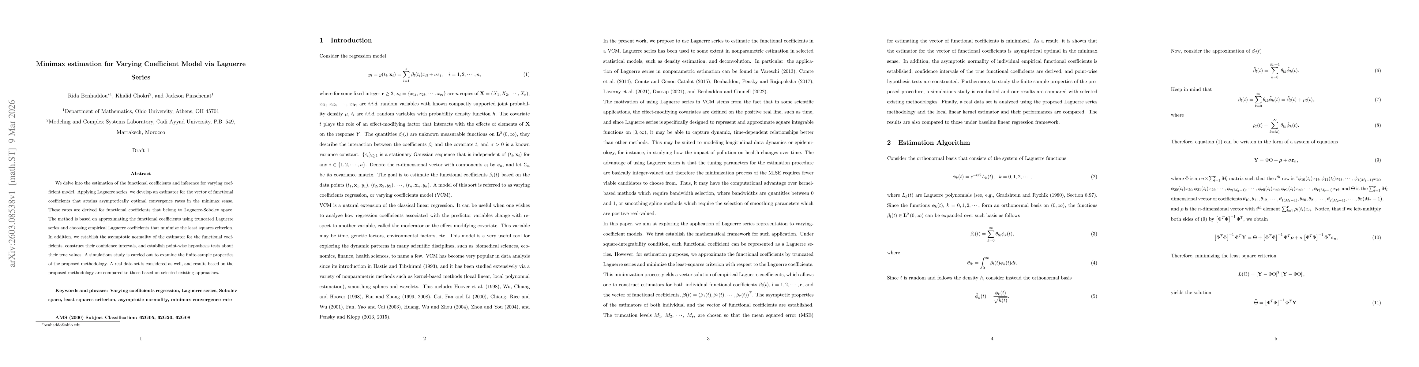Thumbnail for Minimax estimation for Varying Coefficient Model via Laguerre Series