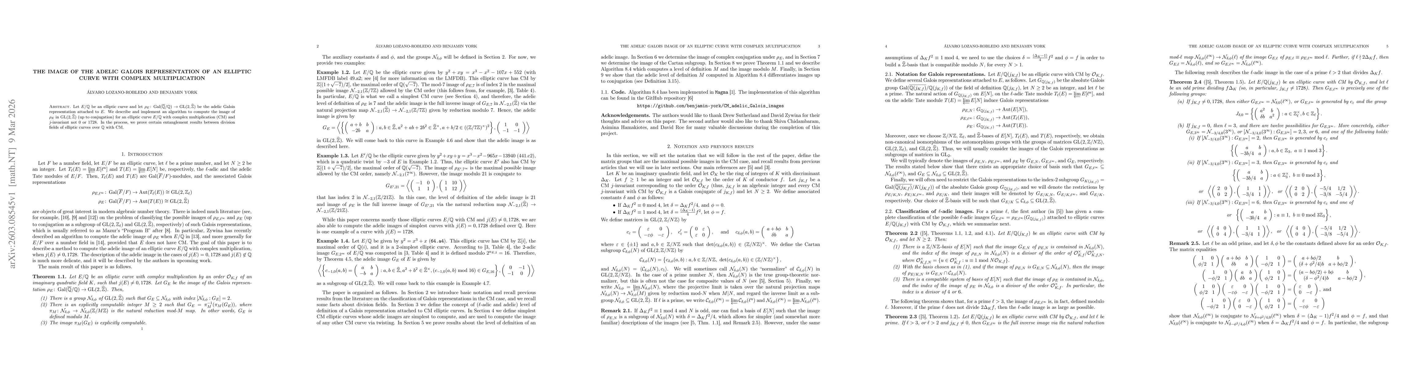 Thumbnail for The image of the adelic Galois representation of an elliptic curve with complex multiplication