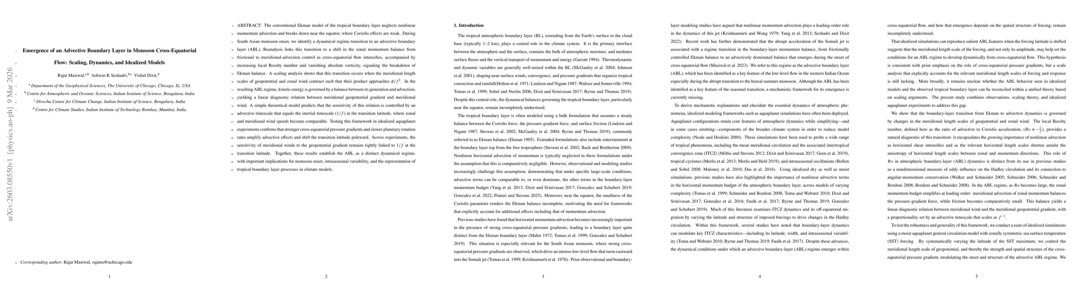 Thumbnail for Emergence of an Advective Boundary Layer in Monsoon Cross-Equatorial Flow: Scaling, Dynamics, and Idealized Models