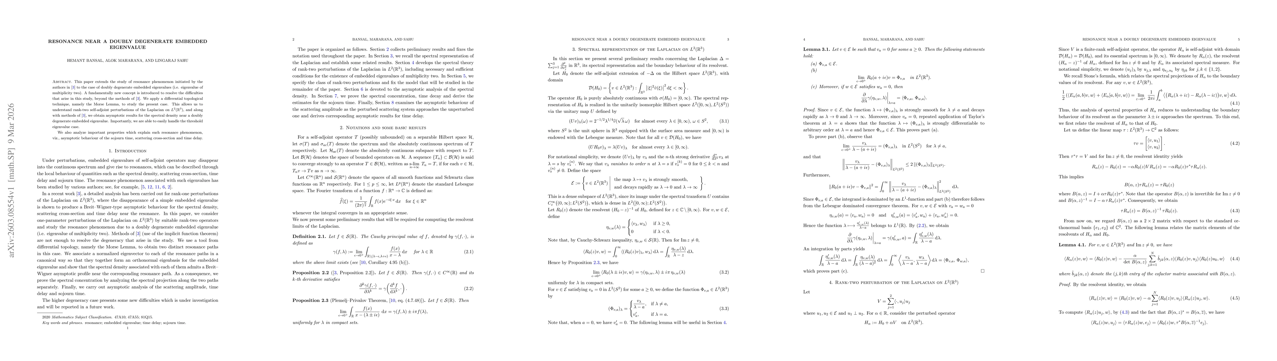 Thumbnail for Resonance near a doubly degenerate embedded eigenvalue