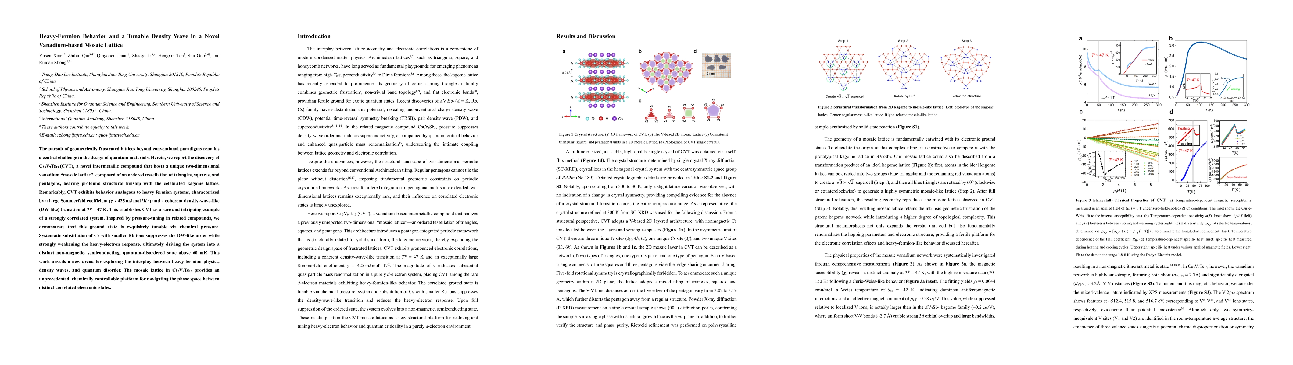 Thumbnail for Heavy-Fermion Behavior and a Tunable Density Wave in a Novel Vanadium-based Mosaic Lattice