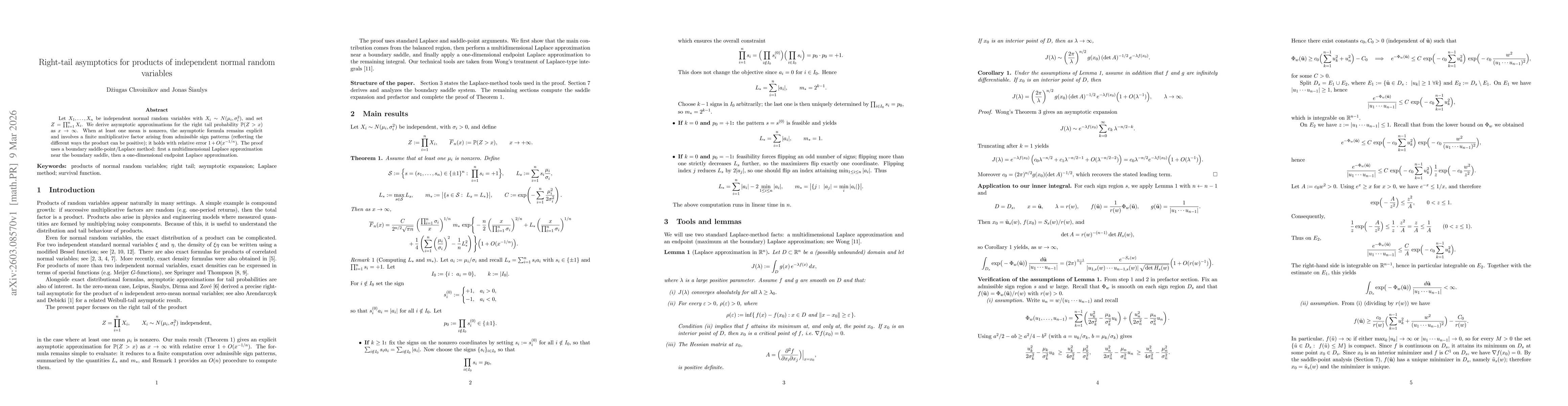 Thumbnail for Right-tail asymptotics for products of independent normal random variables