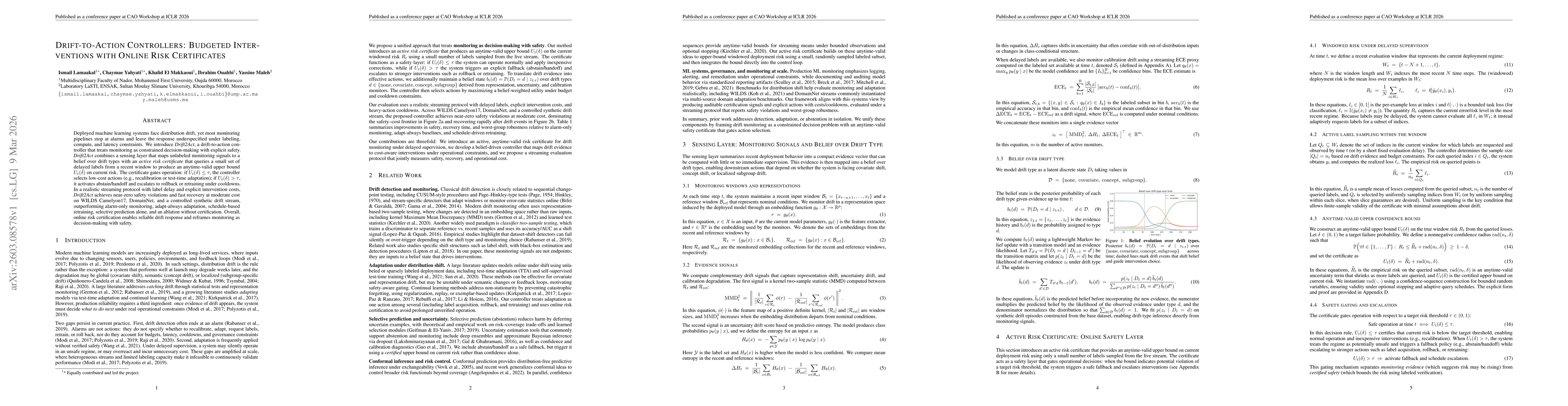 Thumbnail for Drift-to-Action Controllers: Budgeted Interventions with Online Risk Certificates