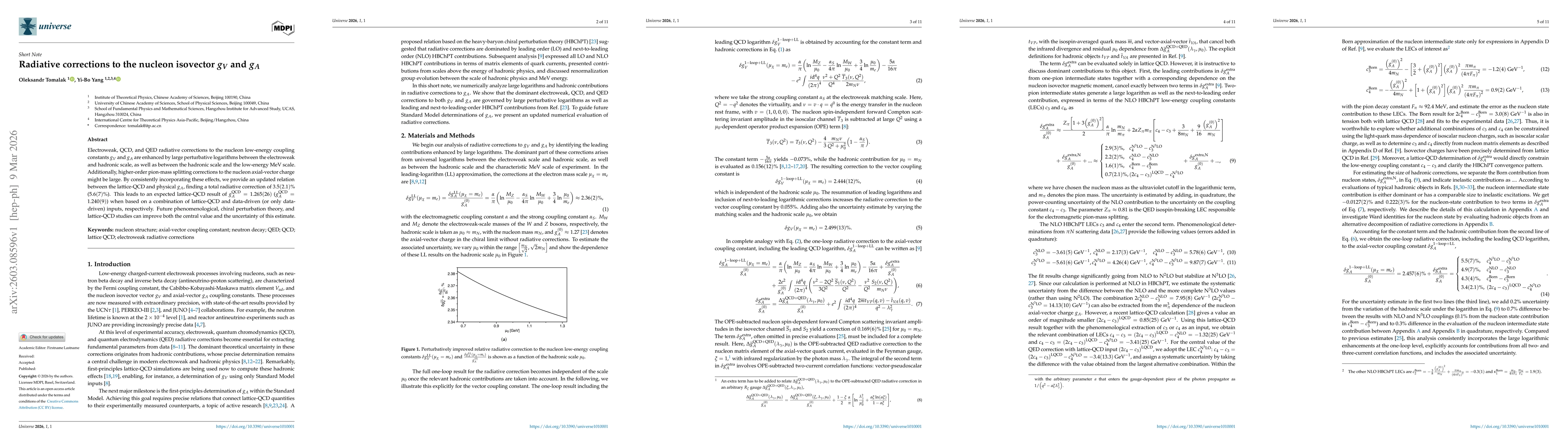 Thumbnail for Radiative corrections to the nucleon isovector $g_V$ and $g_A$