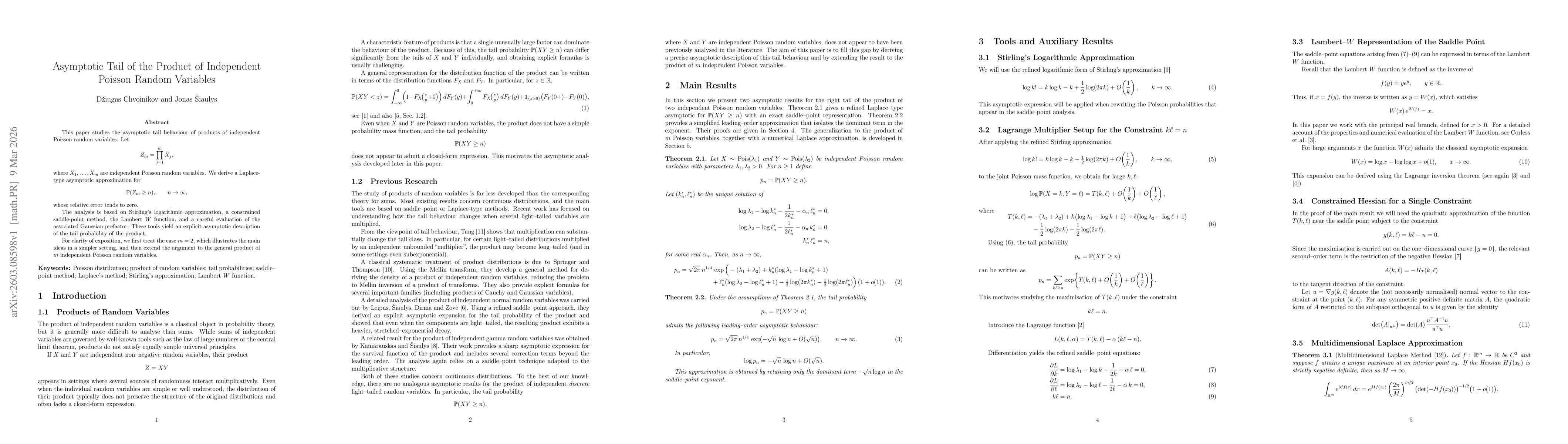 Thumbnail for Asymptotic Tail of the Product of Independent Poisson Random Variables