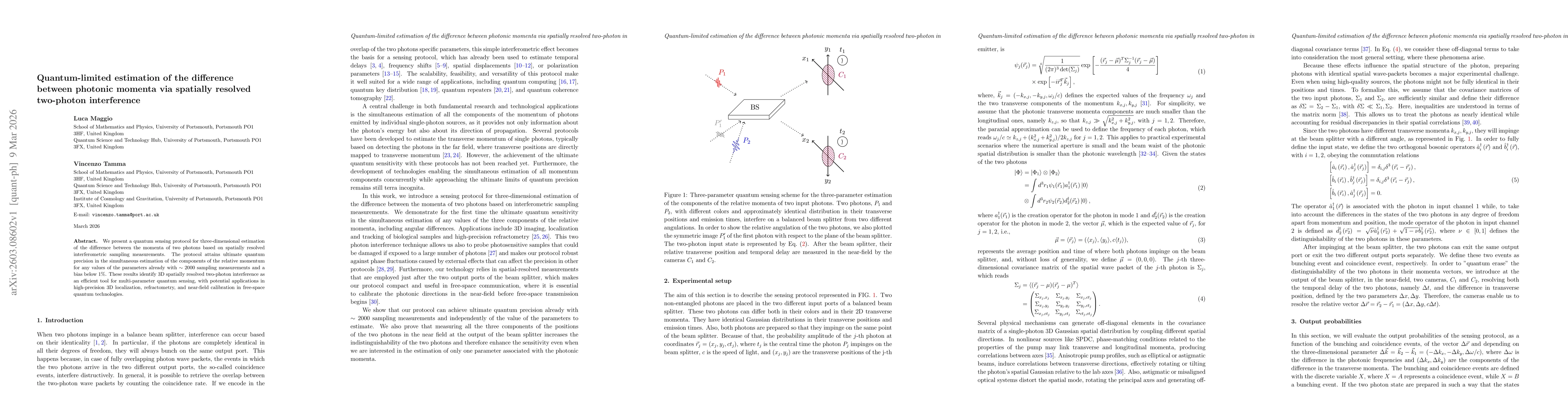 Thumbnail for Quantum-limited estimation of the difference between photonic momenta via spatially resolved two-photon interference