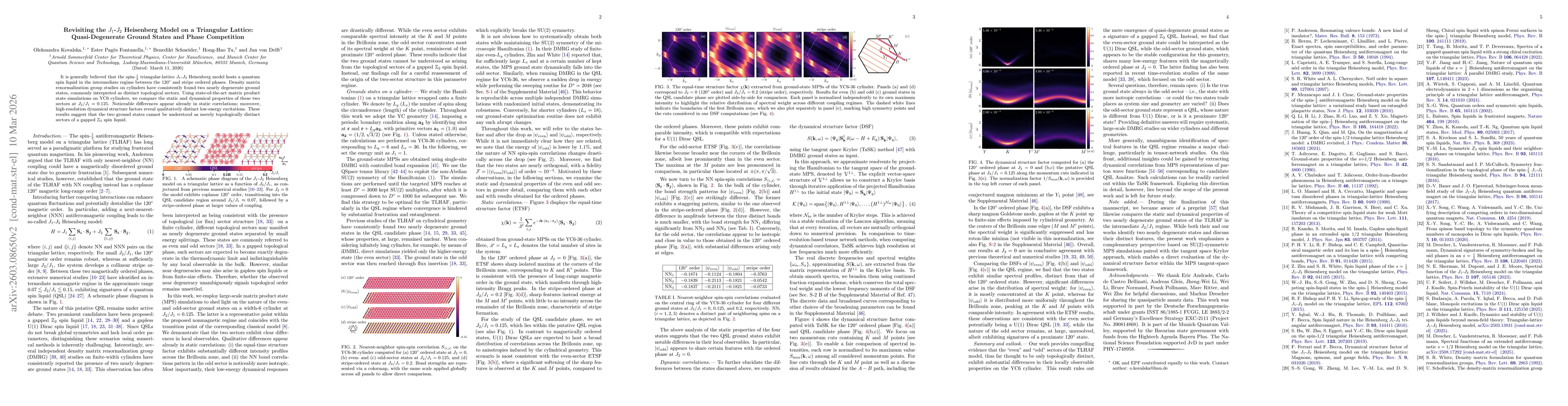 Thumbnail for Revisiting the $J_1$-$J_2$ Heisenberg Model on a Triangular Lattice: Quasi-Degenerate Ground States and Phase Competition