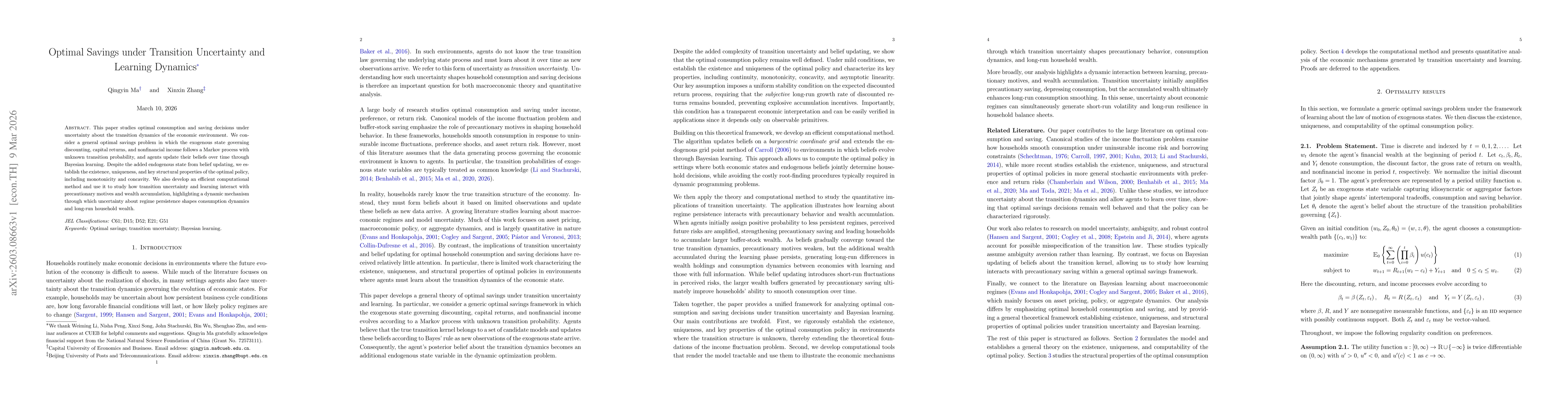 Thumbnail for Optimal Savings under Transition Uncertainty and Learning Dynamics
