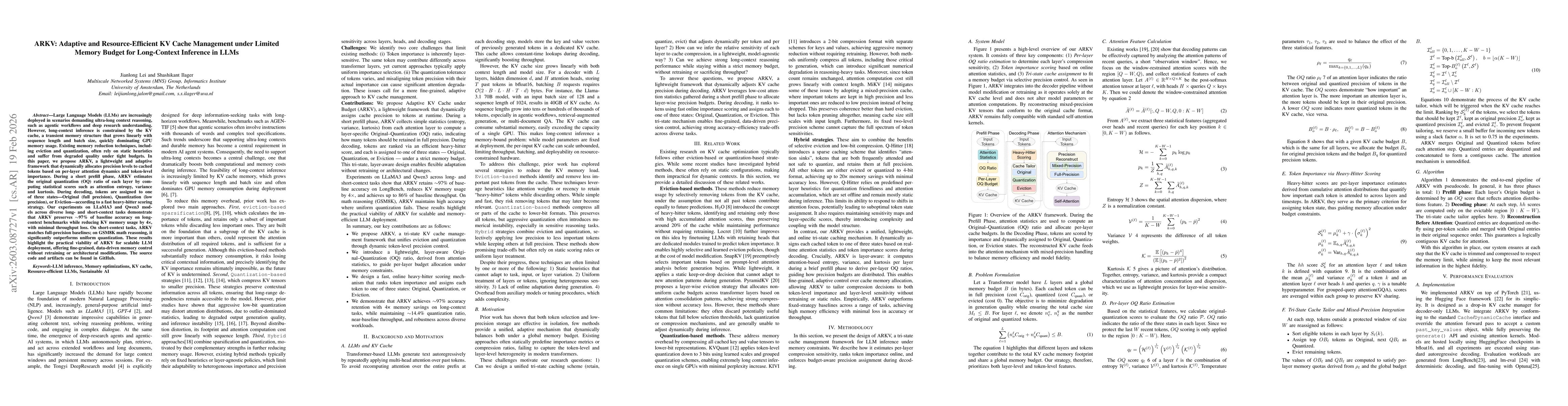 Thumbnail for ARKV: Adaptive and Resource-Efficient KV Cache Management under Limited Memory Budget for Long-Context Inference in LLMs