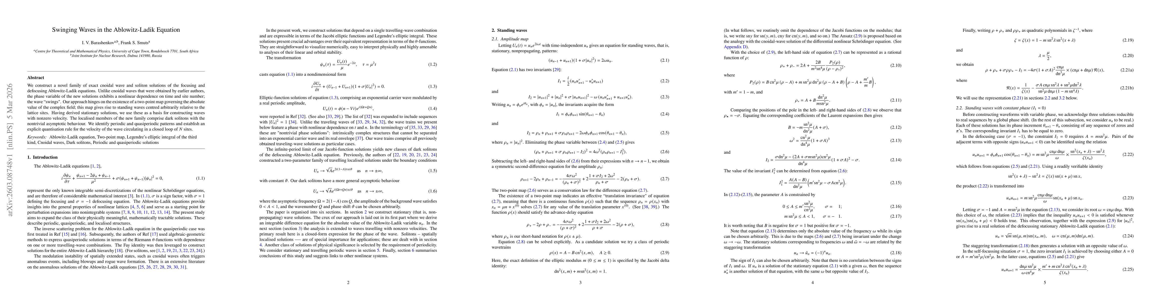 Thumbnail for Swinging Waves in the Ablowitz-Ladik Equation