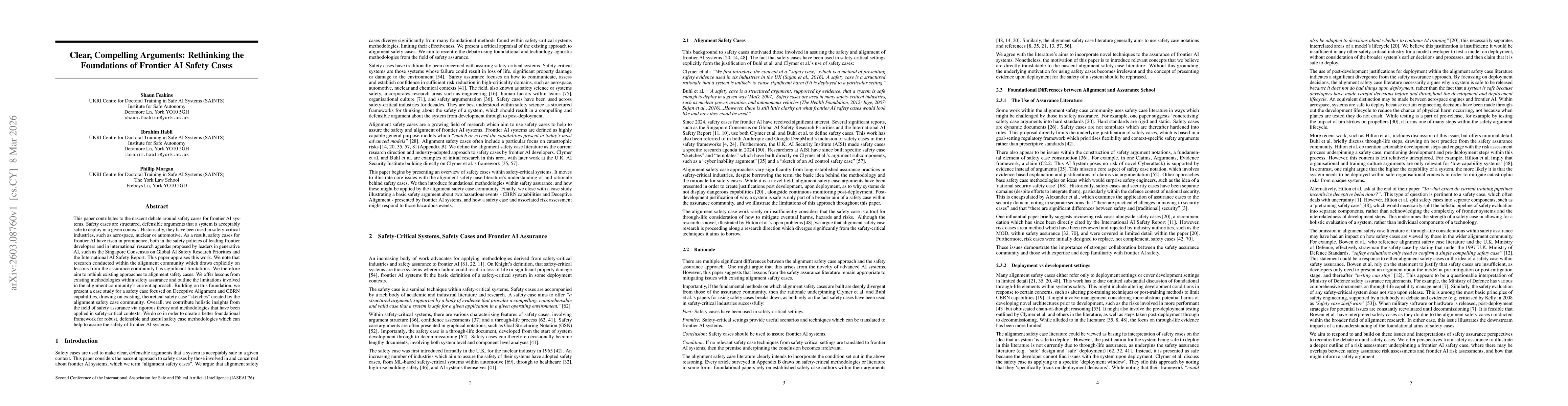 Thumbnail for Clear, Compelling Arguments: Rethinking the Foundations of Frontier AI Safety Cases