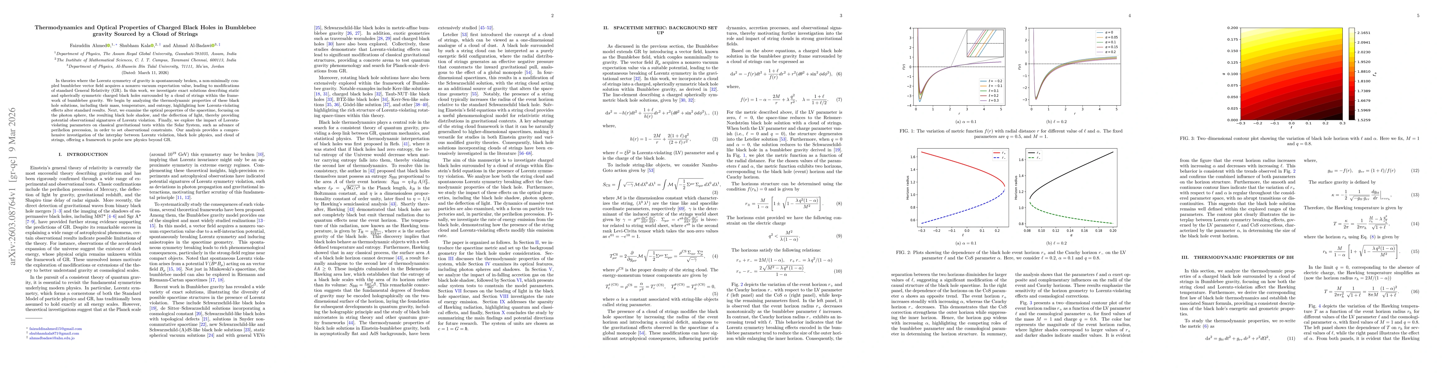 Thumbnail for Thermodynamics and Optical Properties of Charged Black Holes in Bumblebee gravity Sourced by a Cloud of Strings