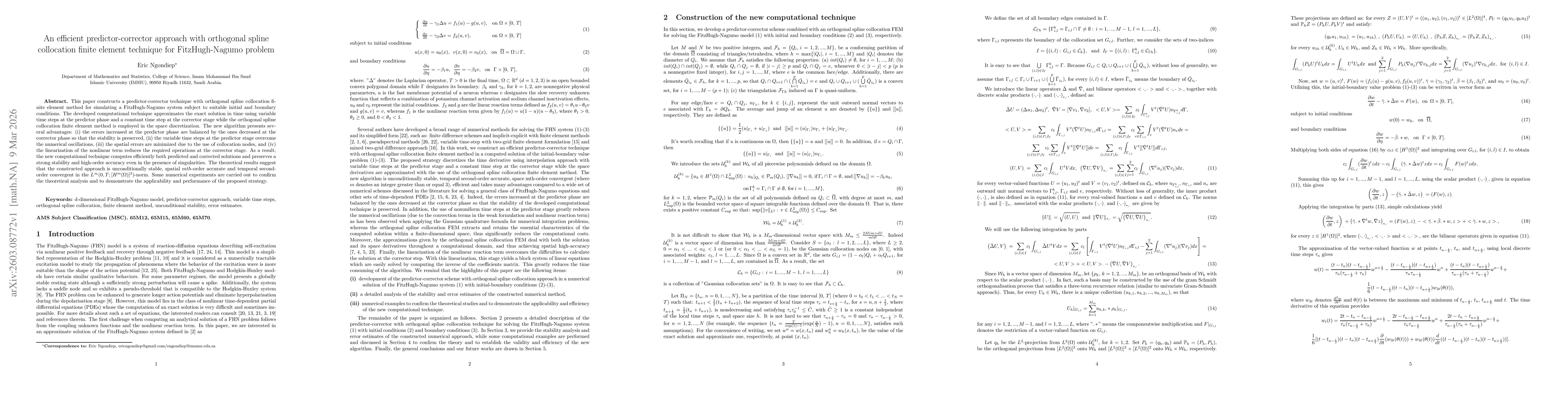 Thumbnail for An efficient predictor-corrector approach with orthogonal spline collocation finite element technique for FitzHugh-Nagumo problem