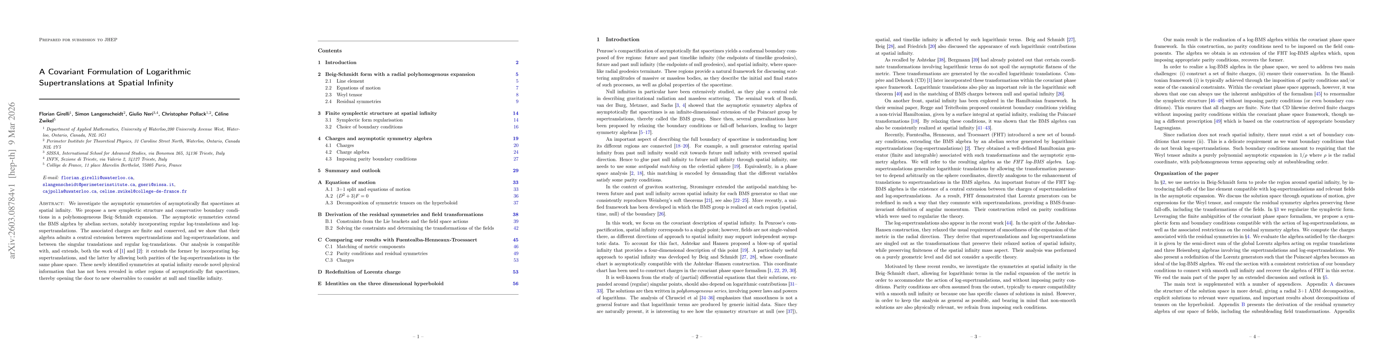 Thumbnail for A Covariant Formulation of Logarithmic Supertranslations at Spatial Infinity