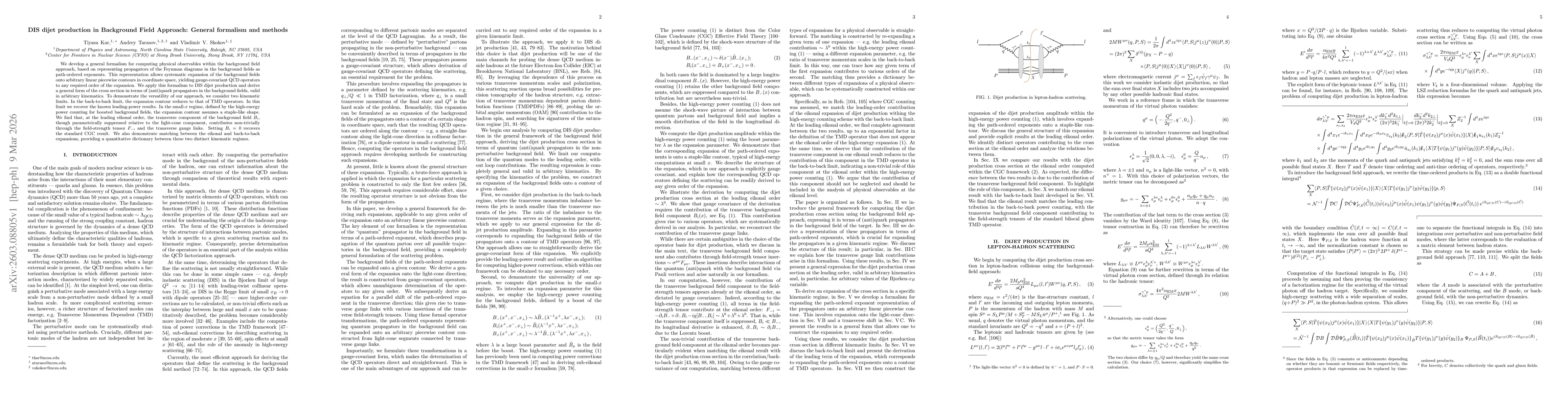 Thumbnail for DIS dijet production in Background Field Approach: General formalism and methods
