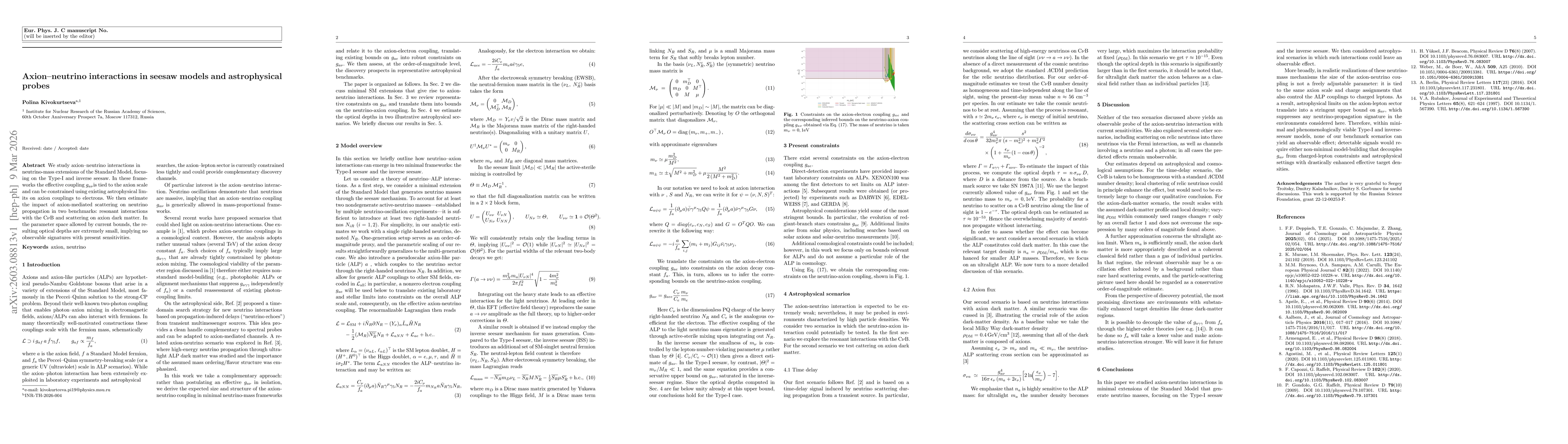 Thumbnail for Axion-neutrino interactions in seesaw models and astrophysical probes