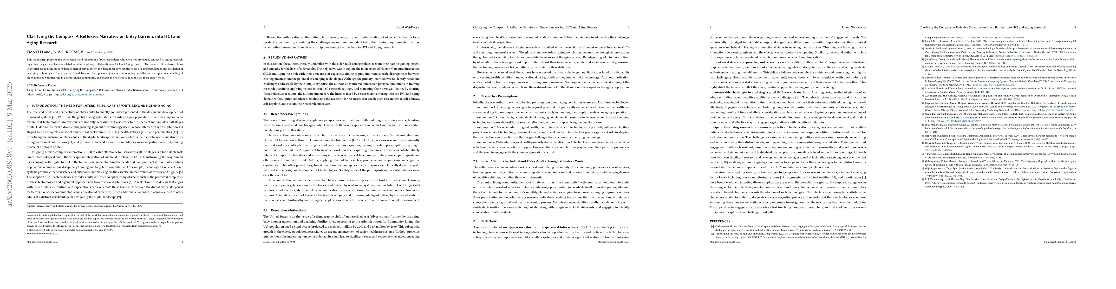 Thumbnail for Clarifying the Compass: A Reflexive Narrative on Entry Barriers into HCI and Aging Research