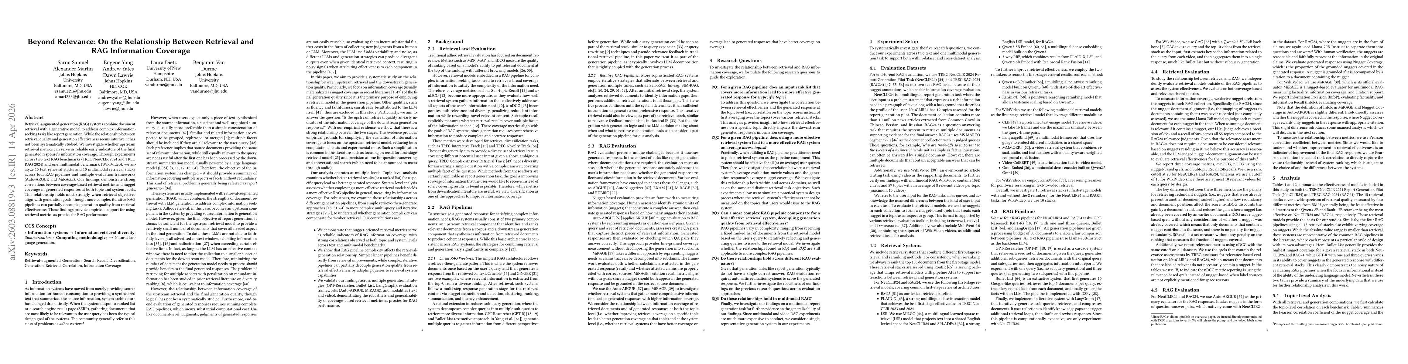 Thumbnail for Beyond Relevance: On the Relationship Between Retrieval and RAG Information Coverage