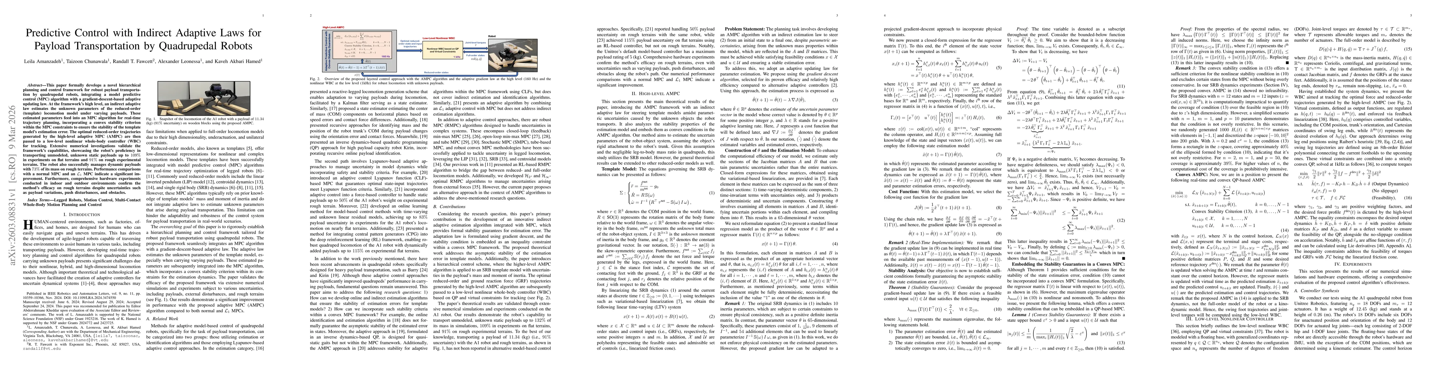 Thumbnail for Predictive Control with Indirect Adaptive Laws for Payload Transportation by Quadrupedal Robots