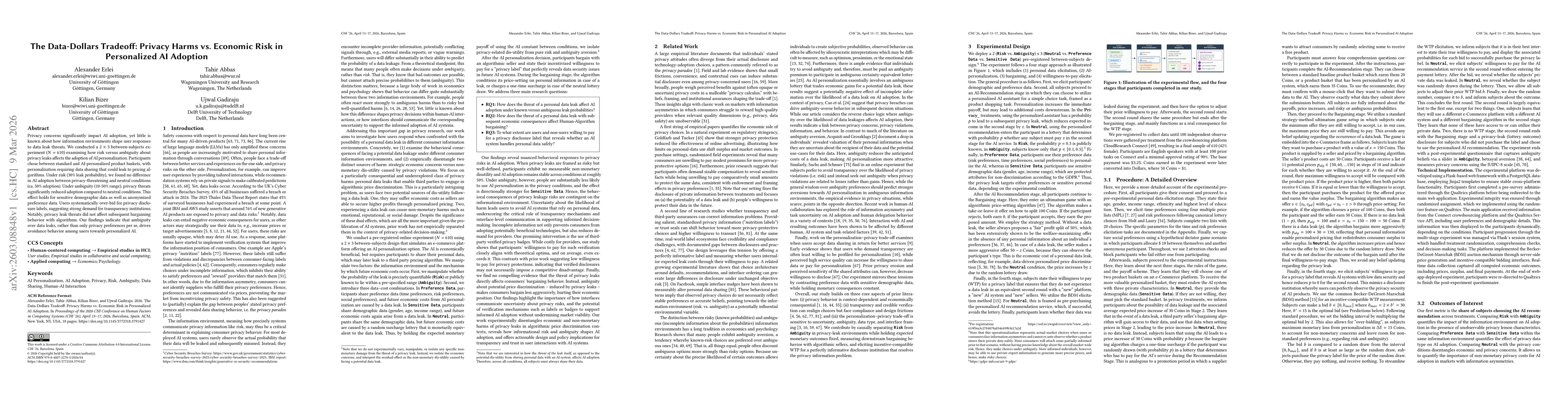 Thumbnail for The Data-Dollars Tradeoff: Privacy Harms vs. Economic Risk in Personalized AI Adoption