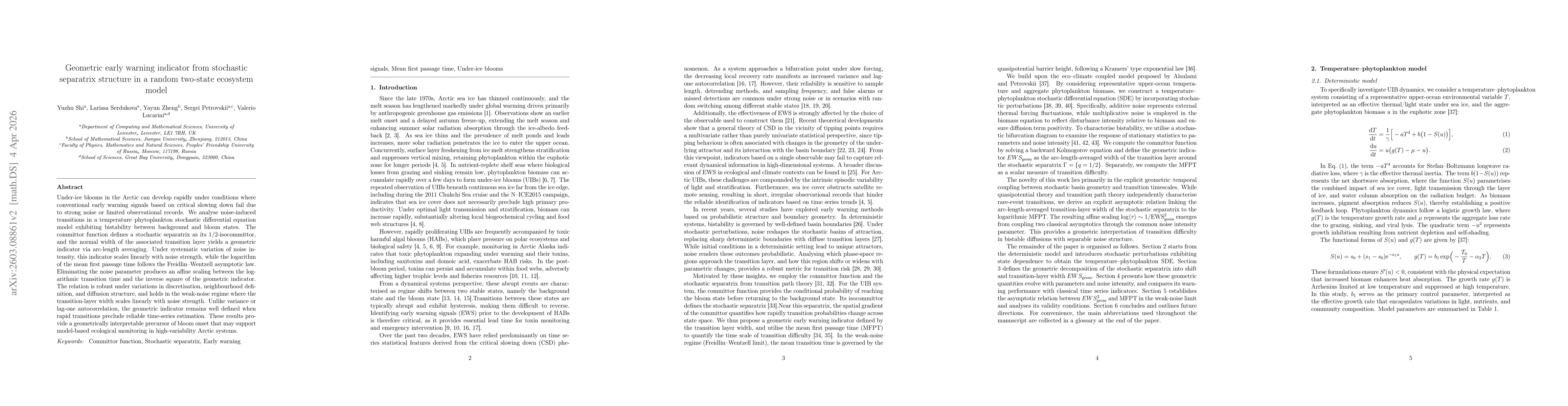 Thumbnail for Geometric early warning indicator from stochastic separatrix structure in a random two-state ecosystem model