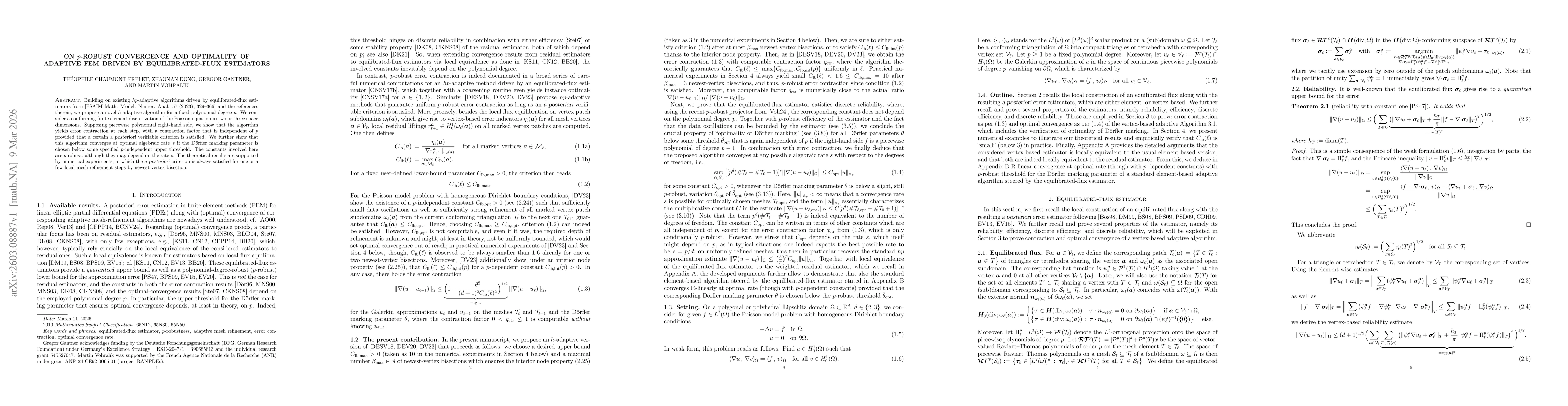 Thumbnail for On $p$-robust convergence and optimality of adaptive FEM driven by equilibrated-flux estimators