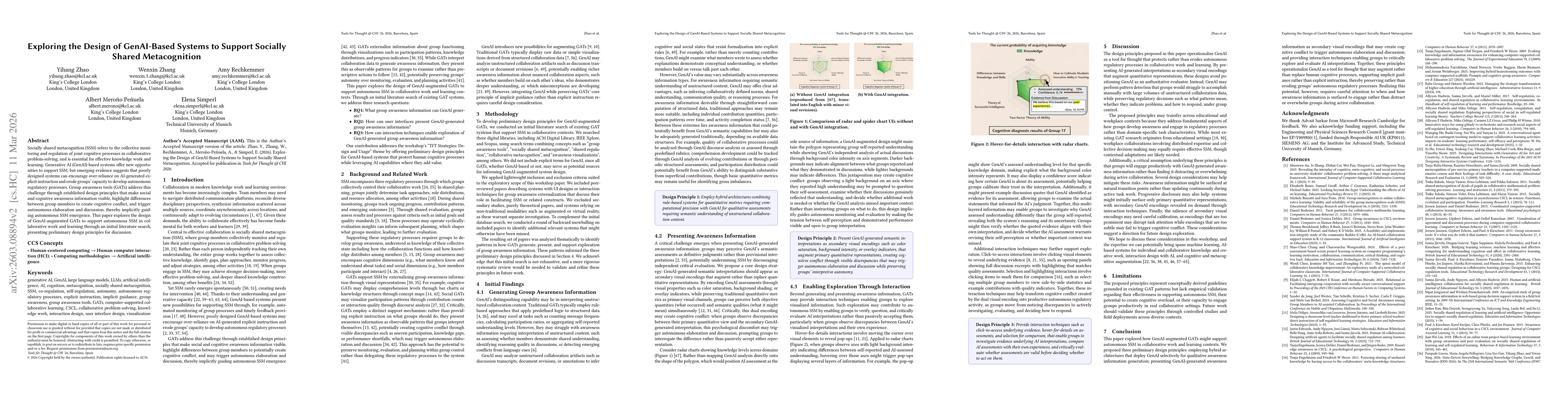 Thumbnail for Exploring the Design of GenAI-Based Systems to Support Socially Shared Metacognition