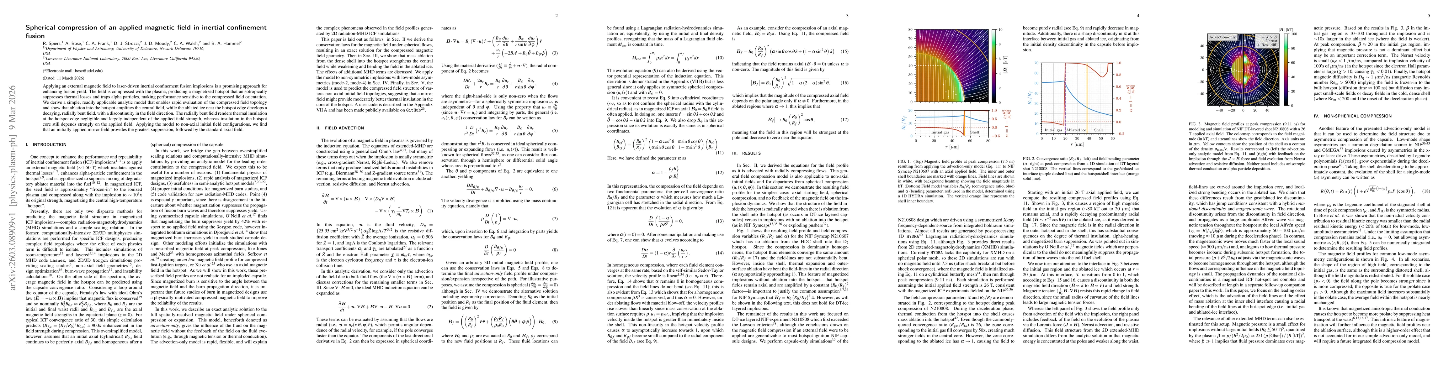 Thumbnail for Spherical compression of an applied magnetic field in inertial confinement fusion