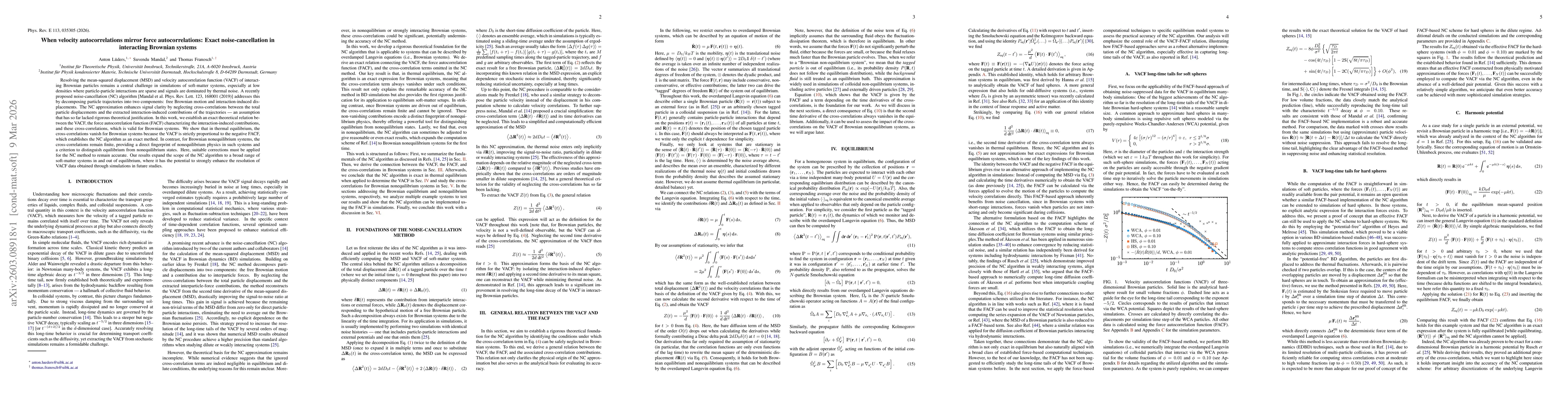 Thumbnail for When velocity autocorrelations mirror force autocorrelations: Exact noise-cancellation in interacting Brownian systems