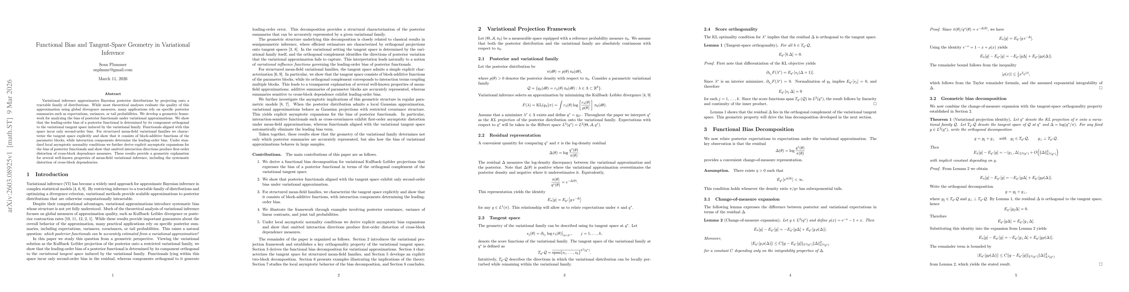 Thumbnail for Functional Bias and Tangent-Space Geometry in Variational Inference