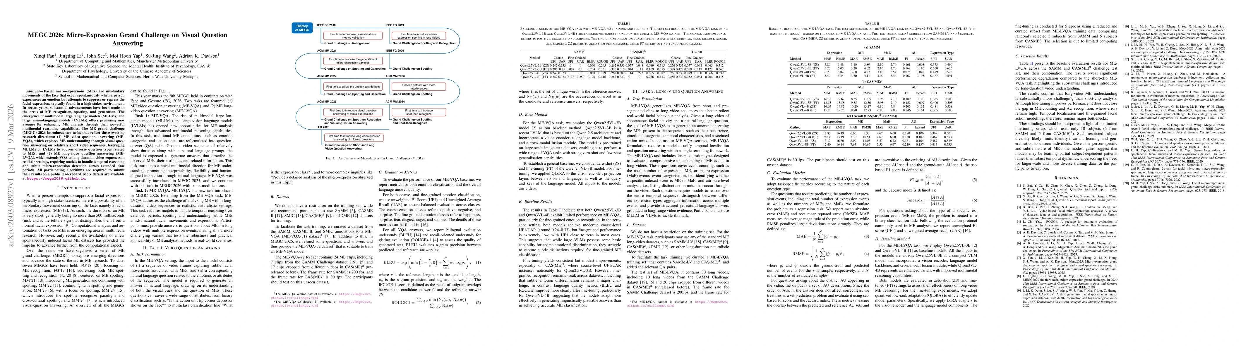 Thumbnail for MEGC2026: Micro-Expression Grand Challenge on Visual Question Answering
