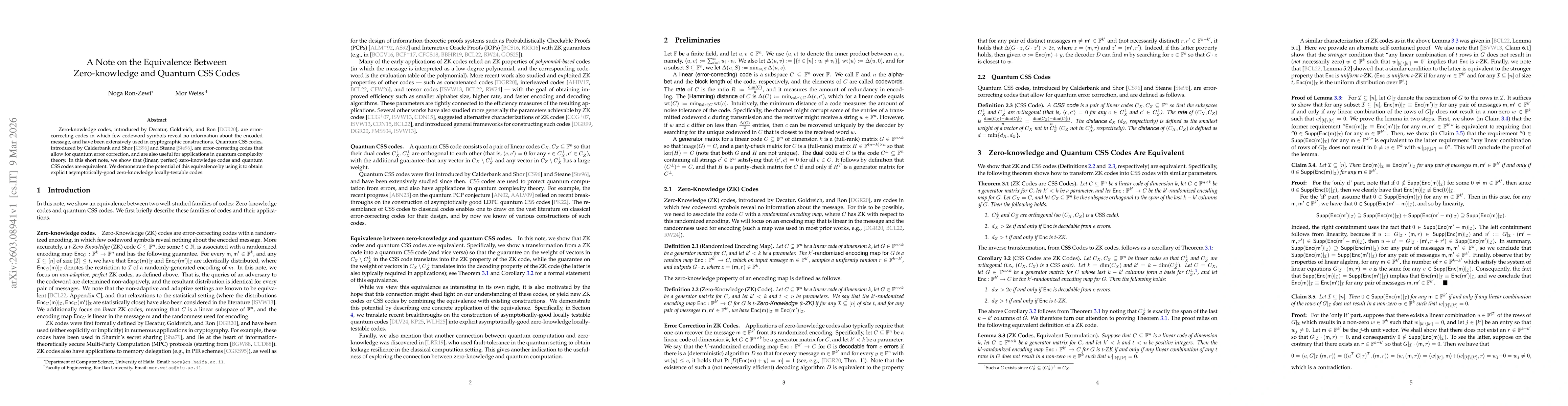 Thumbnail for A Note on the Equivalence Between Zero-knowledge and Quantum CSS Codes