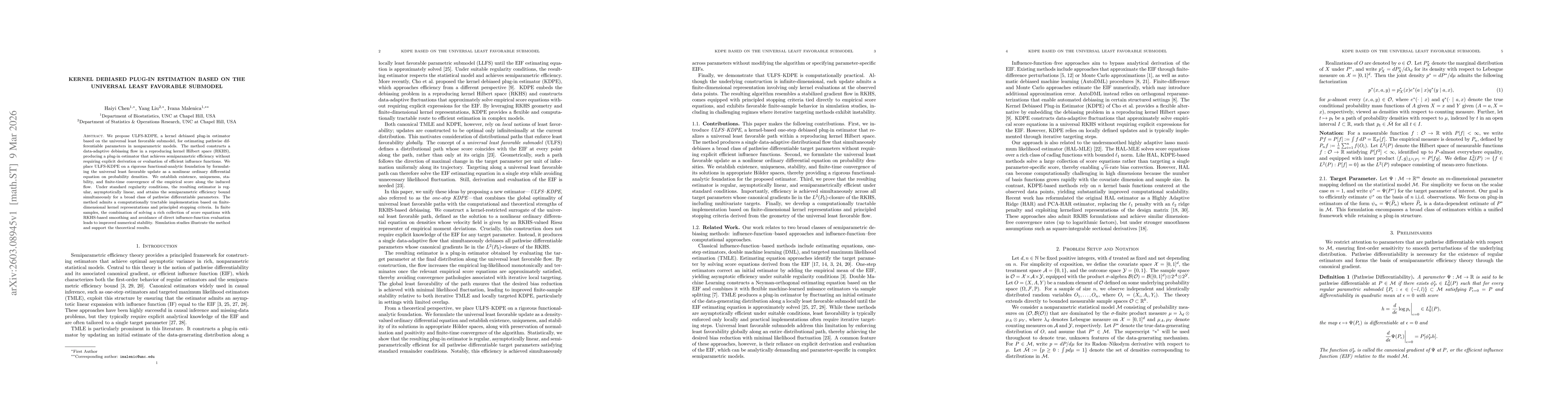 Thumbnail for Kernel Debiased Plug-in Estimation based on the Universal Least Favorable Submodel