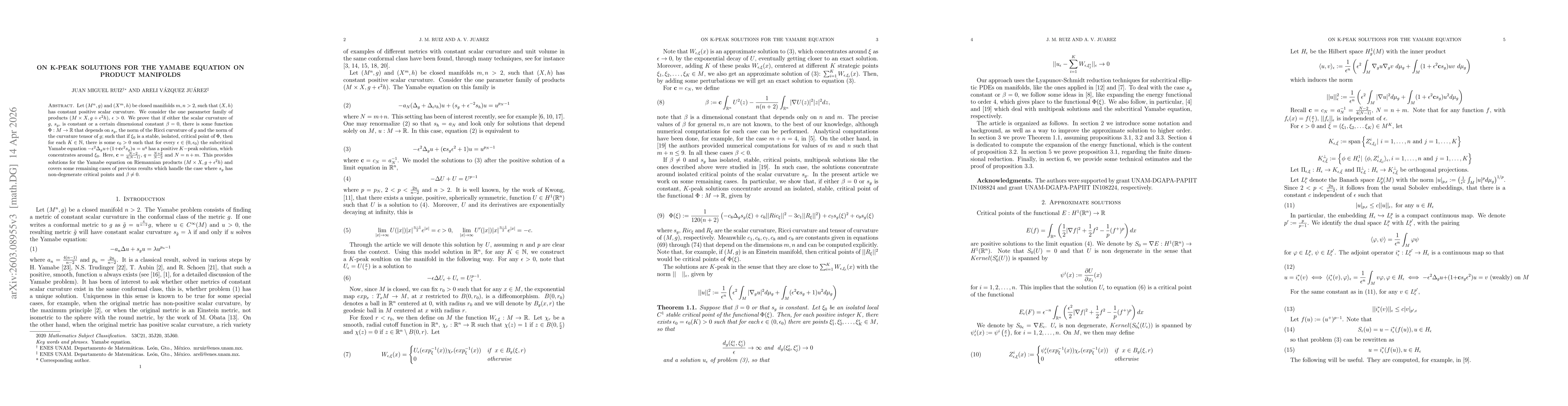 Thumbnail for On K-peak solutions for the Yamabe equation on product manifolds