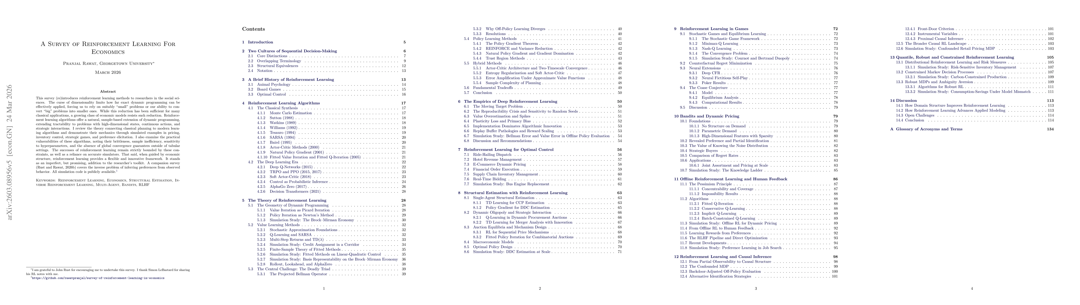 Thumbnail for A Survey of Reinforcement Learning For Economics