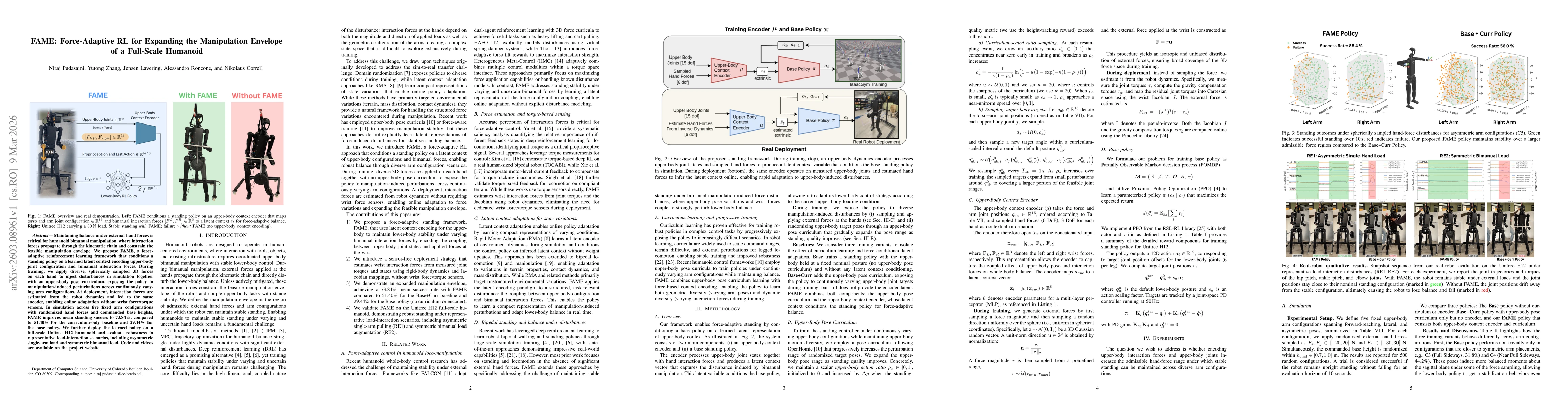 Thumbnail for FAME: Force-Adaptive RL for Expanding the Manipulation Envelope of a Full-Scale Humanoid