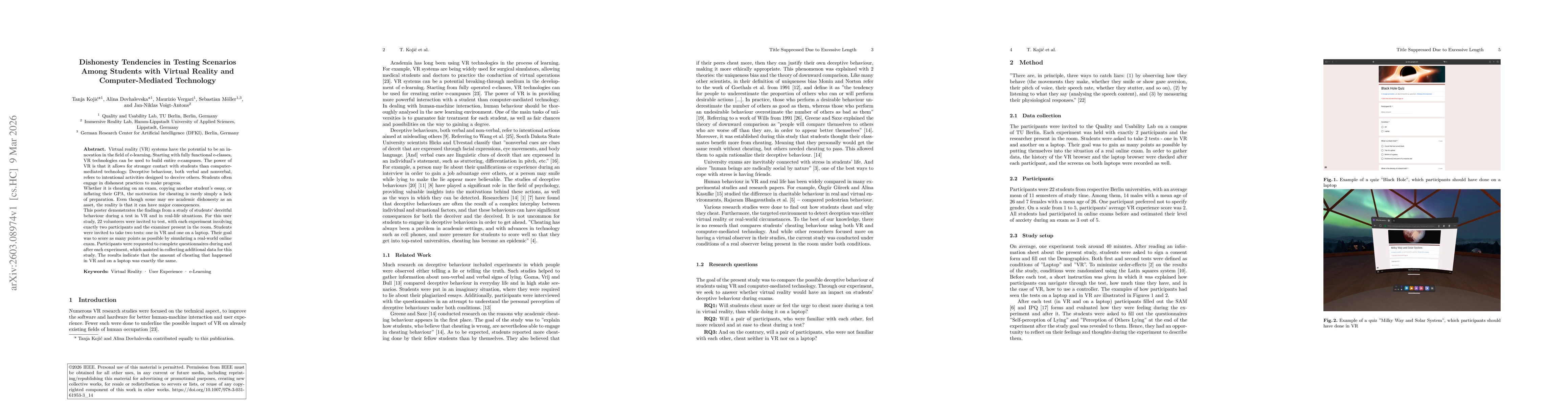 Thumbnail for Dishonesty Tendencies in Testing Scenarios Among Students with Virtual Reality and Computer-Mediated Technology