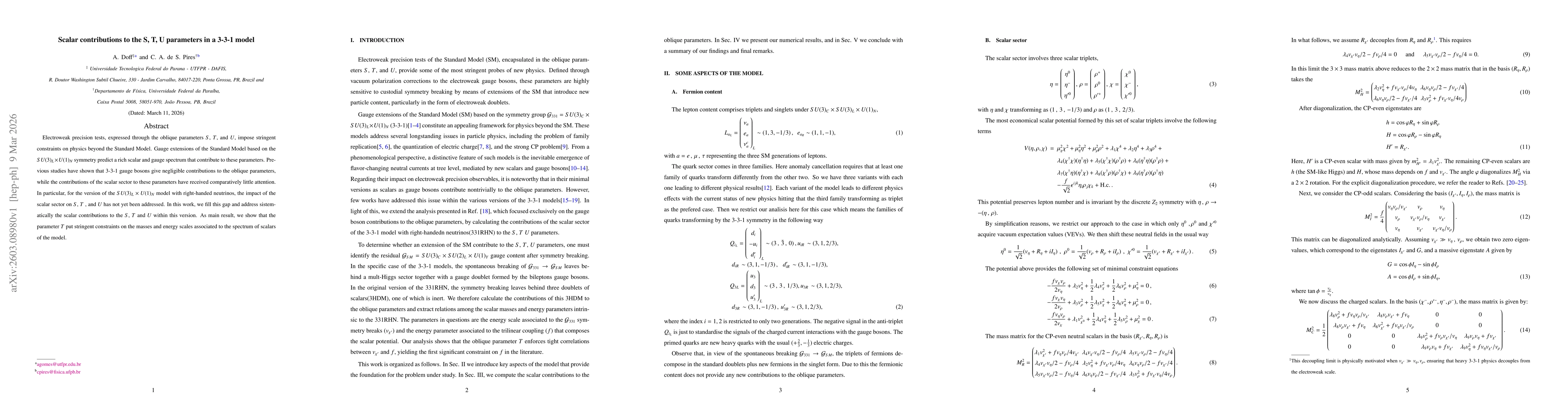 Thumbnail for Scalar contributions to the S, T, U parameters in a 3-3-1 model
