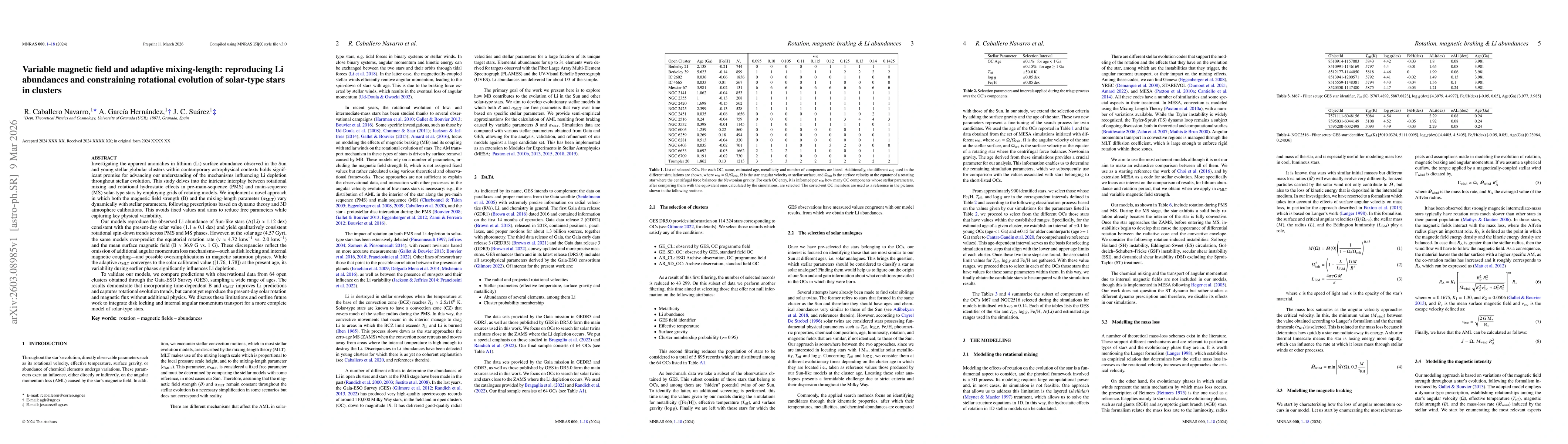 Thumbnail for Variable magnetic field and adaptive mixing-length: reproducing Li abundances and constraining rotational evolution of solar-type stars in clusters
